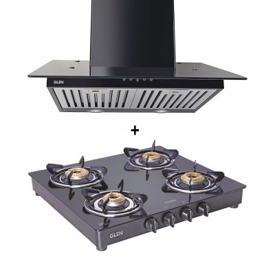   4 Burner Gas Stove Brass Burner (1043 GT) + Auto Clean Chimney with Motion Sensor 60cm 1200 m3h (6060 BL)