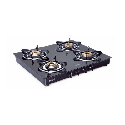 4 Burner Glass Gas Stove with Brass Burner Auto Ignition, Black (1043 GT BB BL AI)